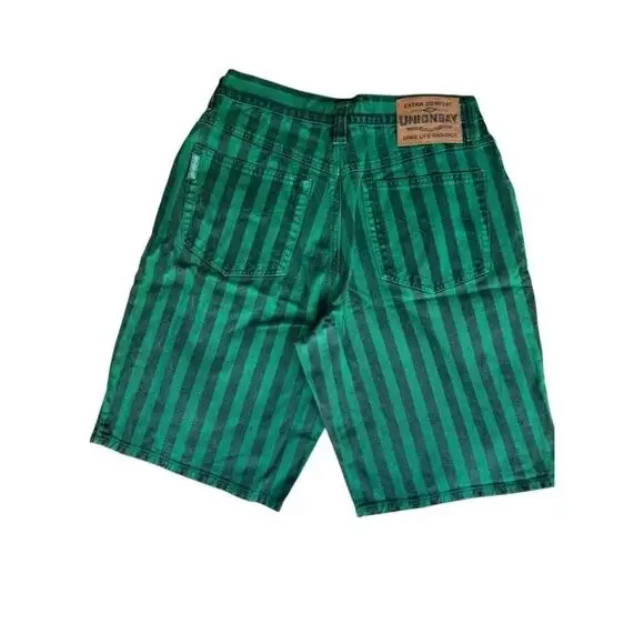 UNIONBAY Extra Comfort Women's 90s Preppy Bermuda Green Short Striped Size 32 - Picture 2 of 15